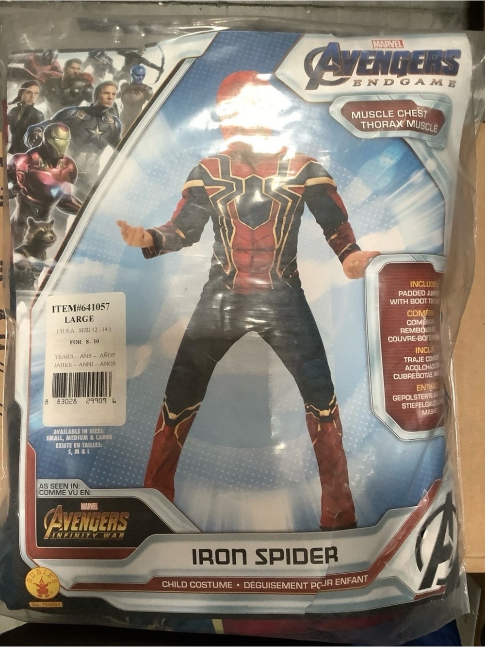 Avengers Infinity War Muscle Chest Iron Spiderman Costume Childs Size L(12-14)